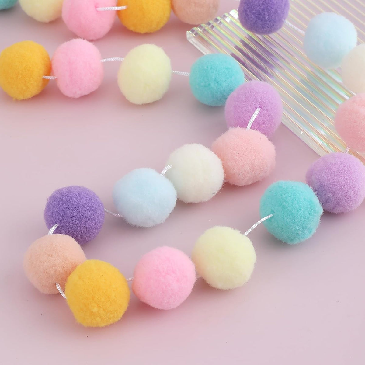 2 Pcs Pom Pom Garland 9.8 Feet 30 Balls Felt Ball Garland Pastel Ball Banner Cute Pompom Decorative