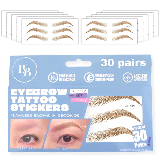 Bliss and Beyond USA Eyebrow Tattoo Stickers Waterproof – 30-Pair Deluxe Box | Realistic Hair-Like