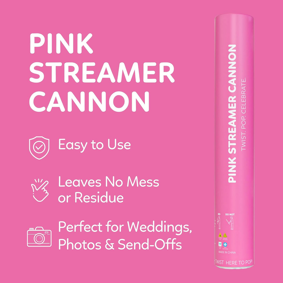 Pink Streamer Cannon Poppers | 2 Pack | Biodegradable Pink Streamers | TUR Party Supplies | Up to