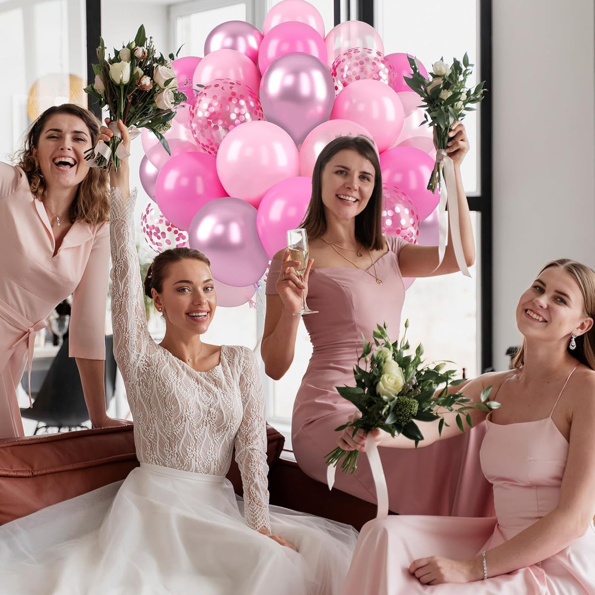 Paready Pink Balloons Set, 50 Pcs 12 Inch Metallic Pastel Pearl Light Pink Confetti Balloons Helium
