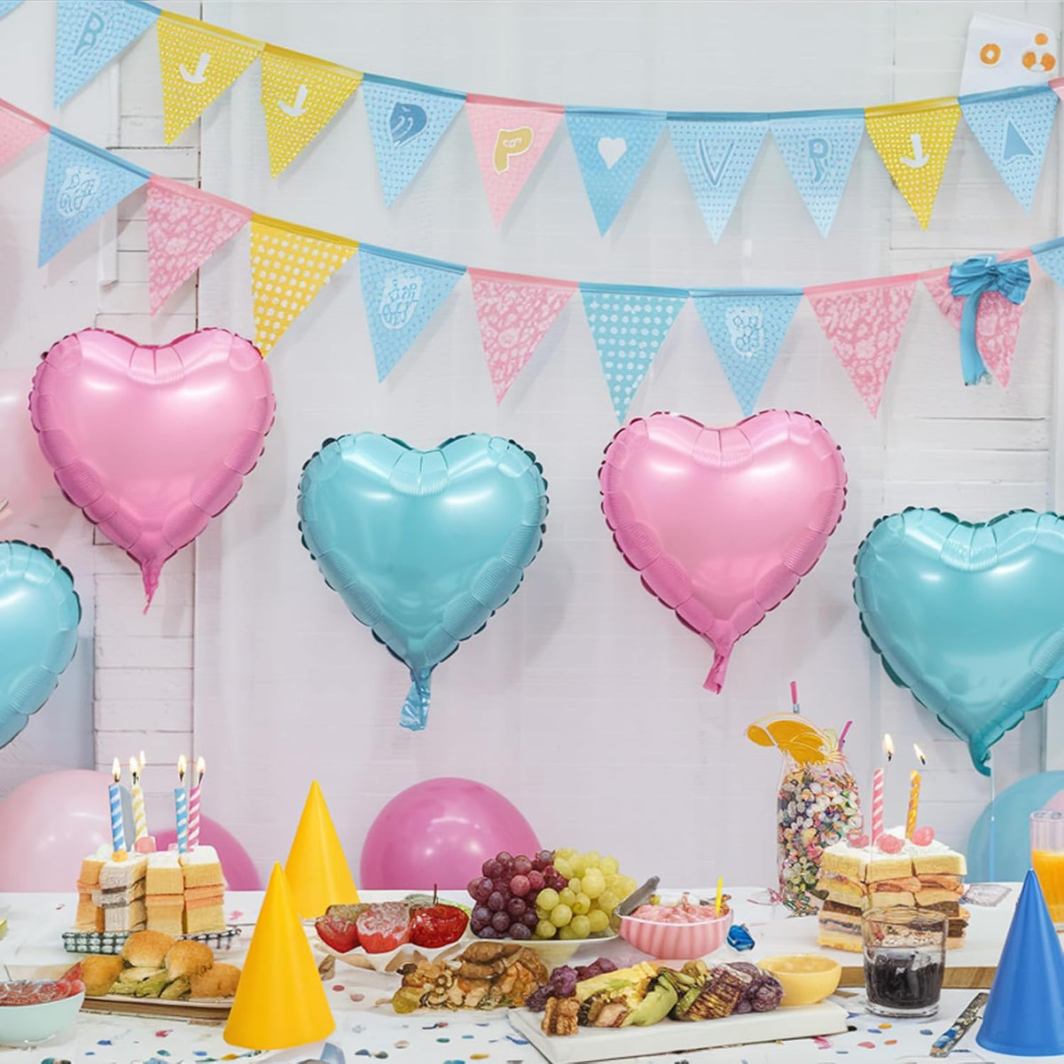 Pink Blue Heart Balloons, 18 Inch Baby Pink and Blue Heart Shape Balloon, 12PCS Large Light Blue