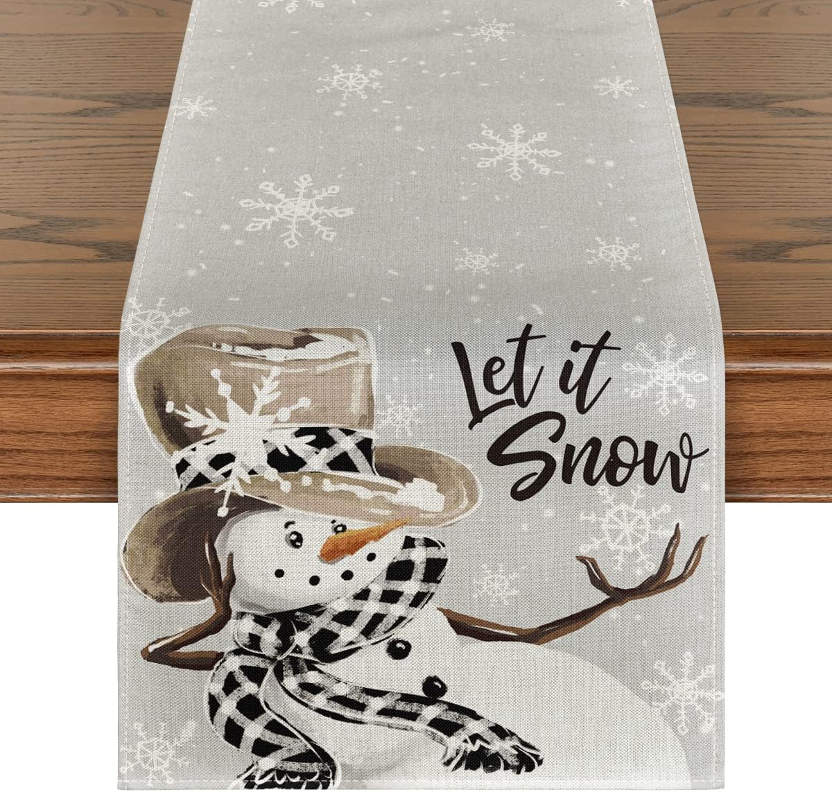 Artoid Mode Grey Snowman Snowflake Let it Snow Christmas Table Runner, Seasonal Winter Kitchen