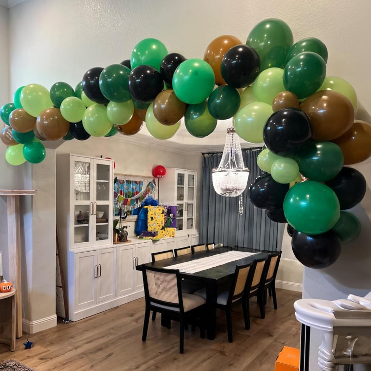 Green Brown Balloons, 60 Pcs 12 Inch Dark Green Black Confetti Balloons for Boys Men Kids Video