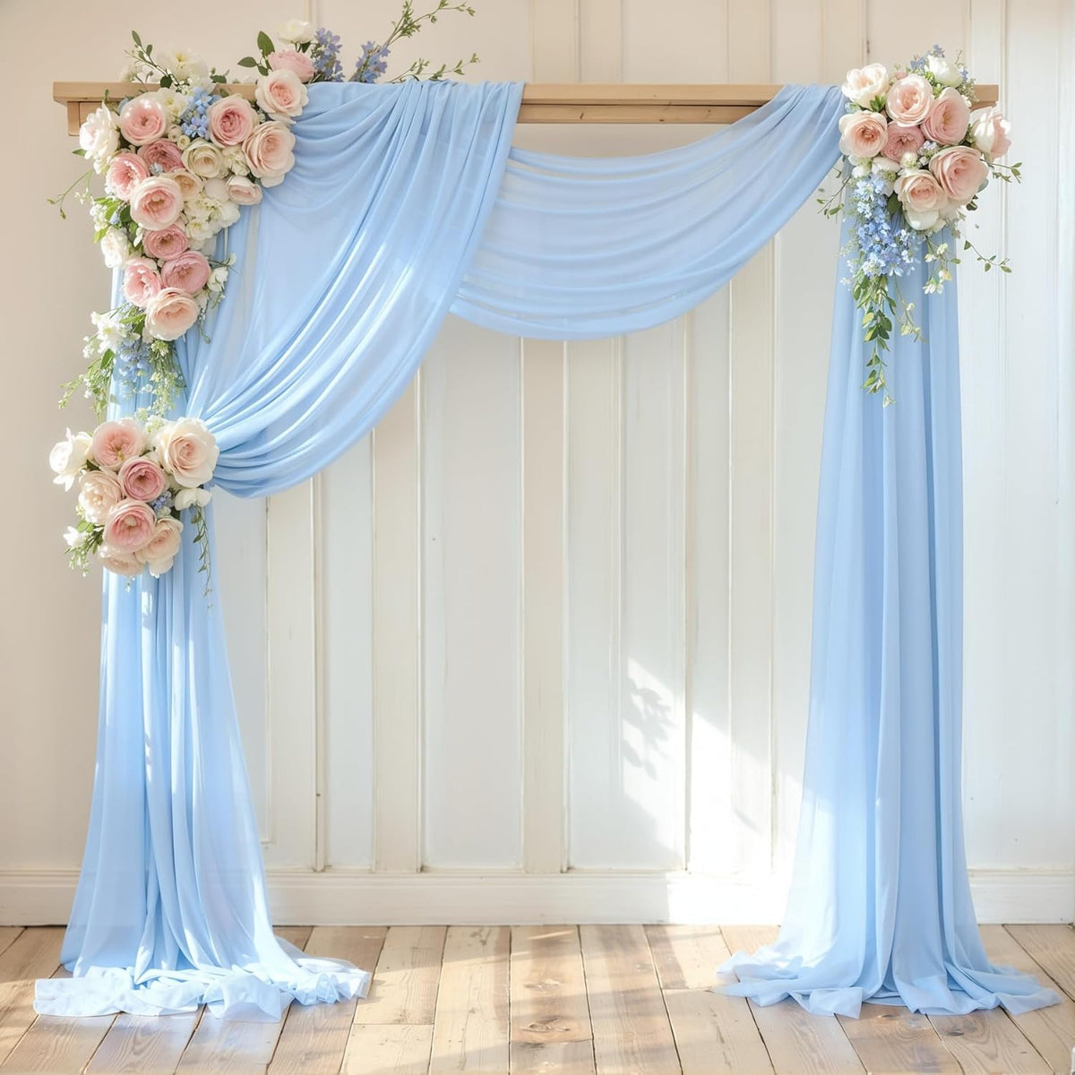 Wedding Arch Draping Fabric, 1 Panel 18FT Baby Blue Sheer Backdrop Curtain Chiffon Fabric Drapes
