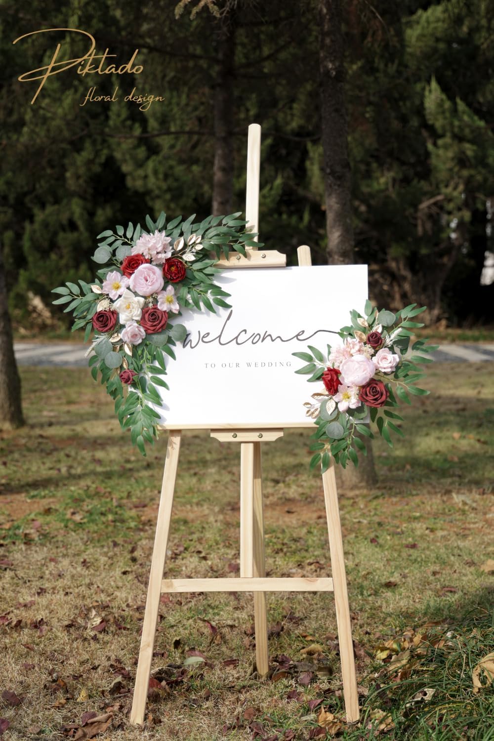 Faux Flower Swag Set of 2 for Wedding Welcome Signs Floral Swag Wedding Reception Ceremony Signs