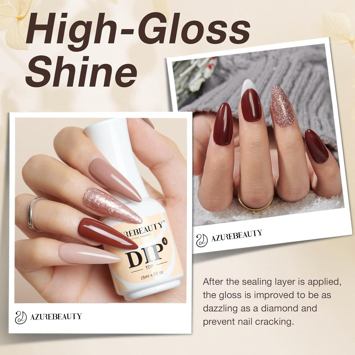 AZUREBEAUTY 5 Pcs Dip Powder Liquid Set - 15ml/0.5oz Large Capacity Dip Base Coat, Top Coat, Bond