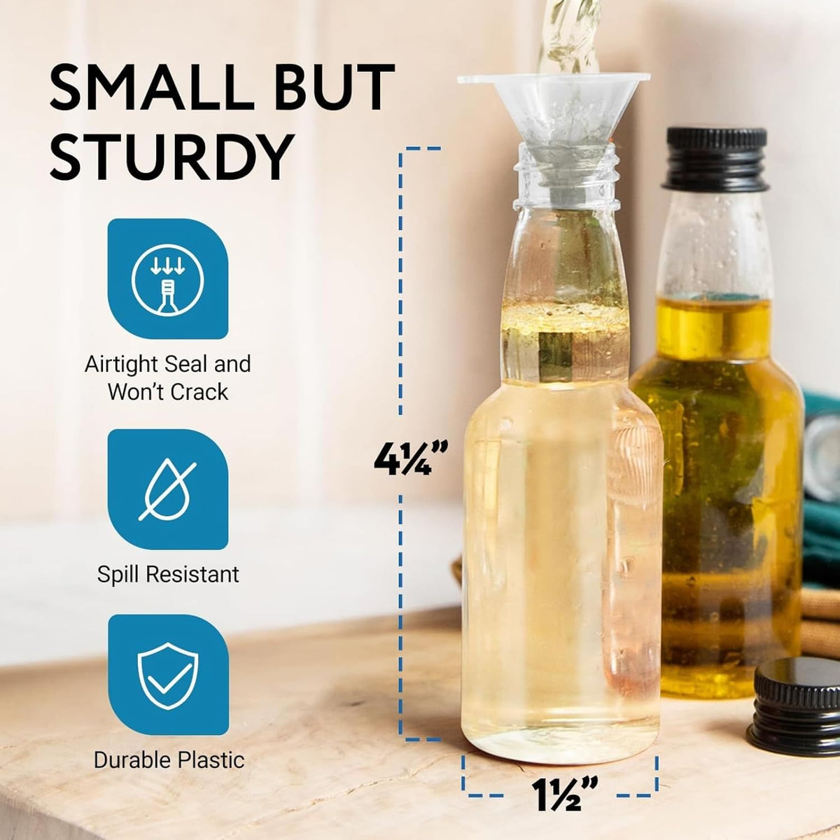IMPRESA Mini Plastic Bottles - 75ml (2.5oz), Clear, 50-Pack - Liquor Containers with Airtight Caps
