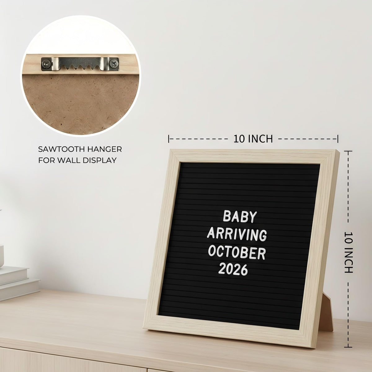 Black Felt Letter Board 10x10in, Baby Announcement Sign, 336 Letter Kit