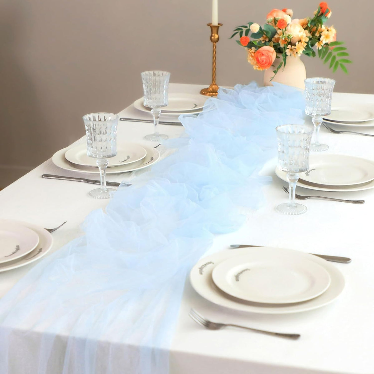 Snowkingdom Light Blue Cheesecloth Table Runner 10FT, Baby Blue Sheer Tulle Gauze Runner 120 Inch