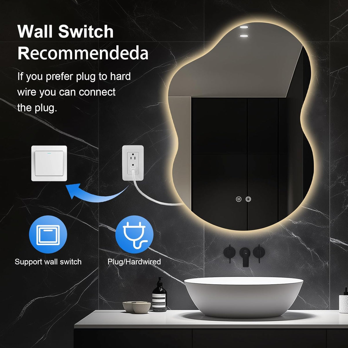 40"x30" Asymmetrical LED Bathroom Wall Mirror with Dual Lighting, Anti-Fog Pad, Dimmable Brightness