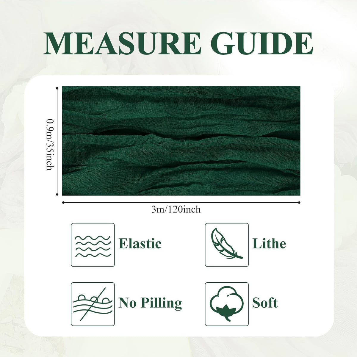 Asee'm 12PCS Table Runner Cheesecloth 10FT Emerald Green Boho Gauze Fabric Rustic Sheer Cheese