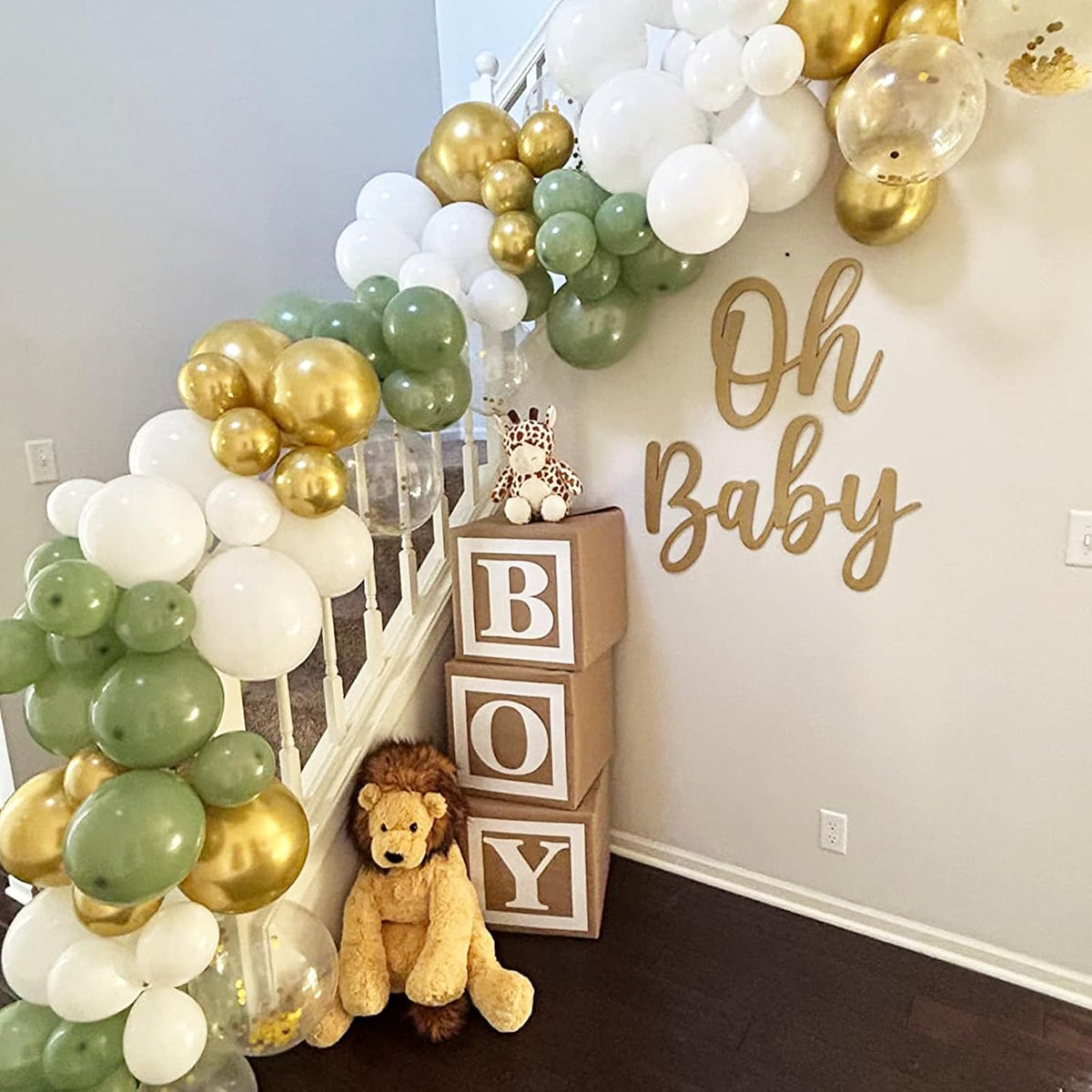 Sage Green Gold Balloons, 12 Inch Green White Metallic Gold Balloons, Olive Sand White Balloon