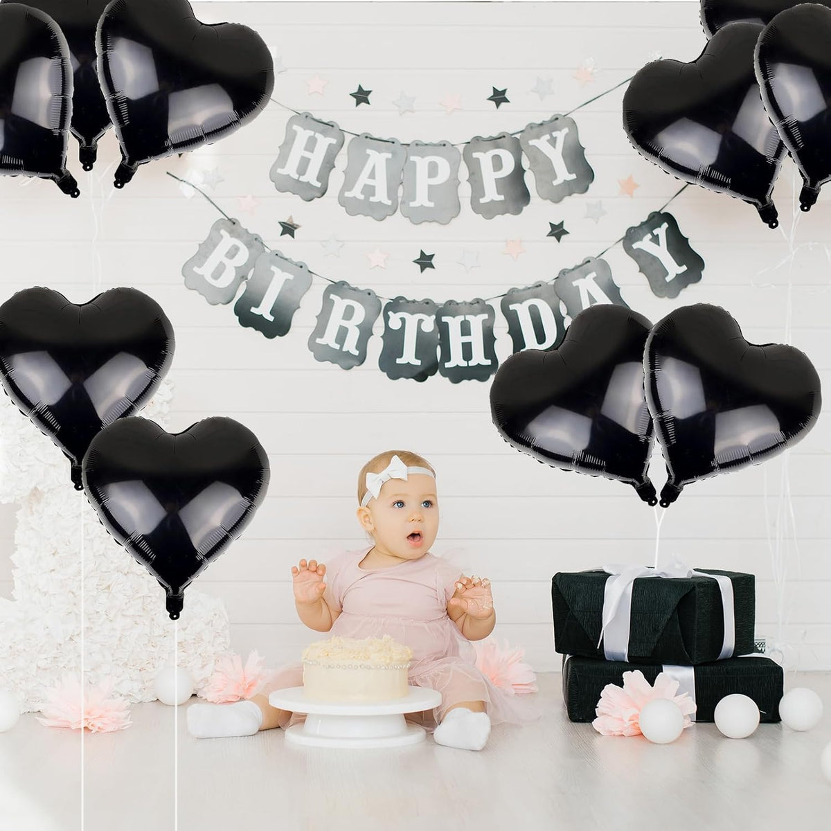 Black Heart Balloons, 18 Inch Black Helium Heart Balloons, 12Pcs Large Black Heart Shape Mylar