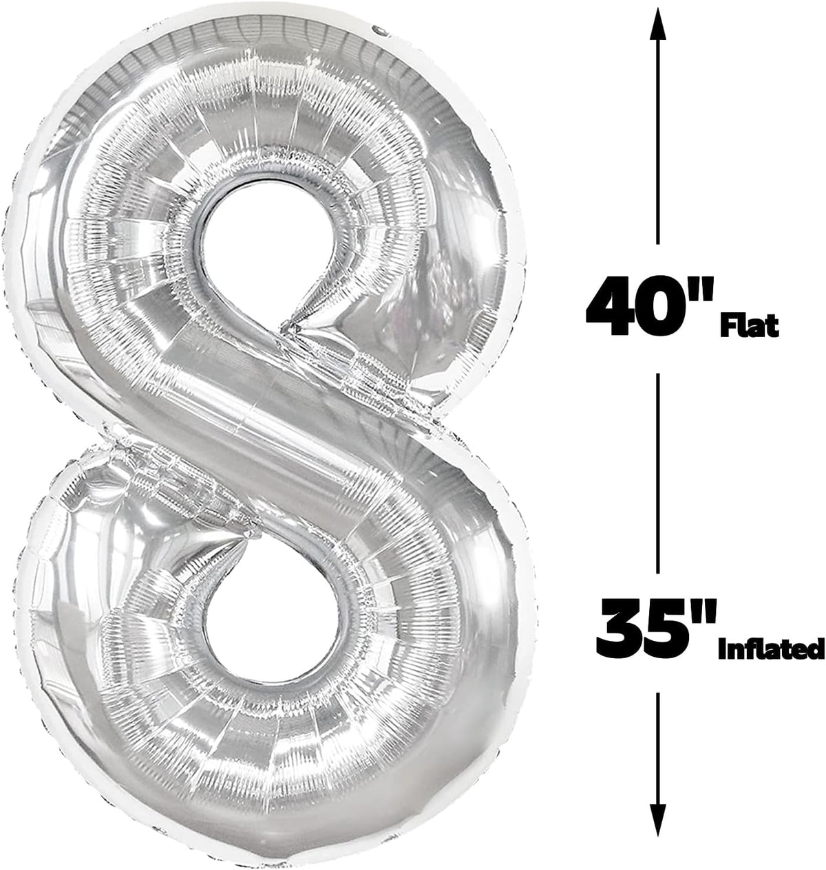 Silver Foil Number 8 Balloon 40 Inch, Helium Mylar Eight Number 8 18 28 38 48 58 80 88 Birthday