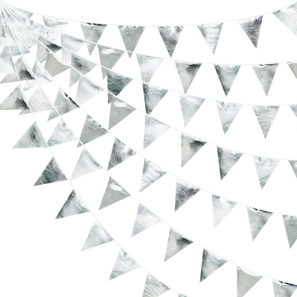 Silver Party Decorations Metallic Fabric Triangle Pennant Banner Silver Flag Bunting Garland for