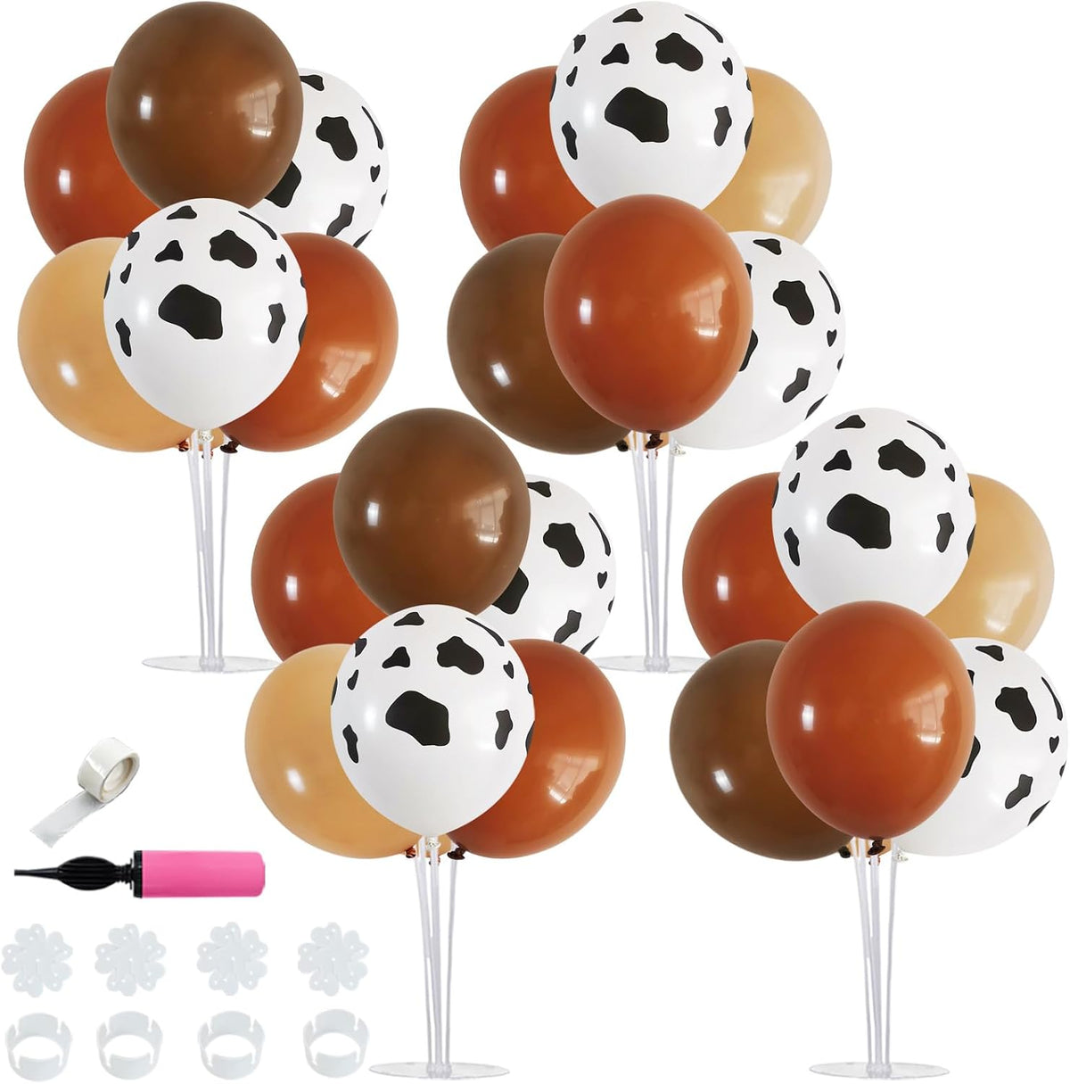 TONIFUL 4 Set Western Balloon,Brown Nude Cow Print Latex Cowboy Balloon Stand Centerpiece Table