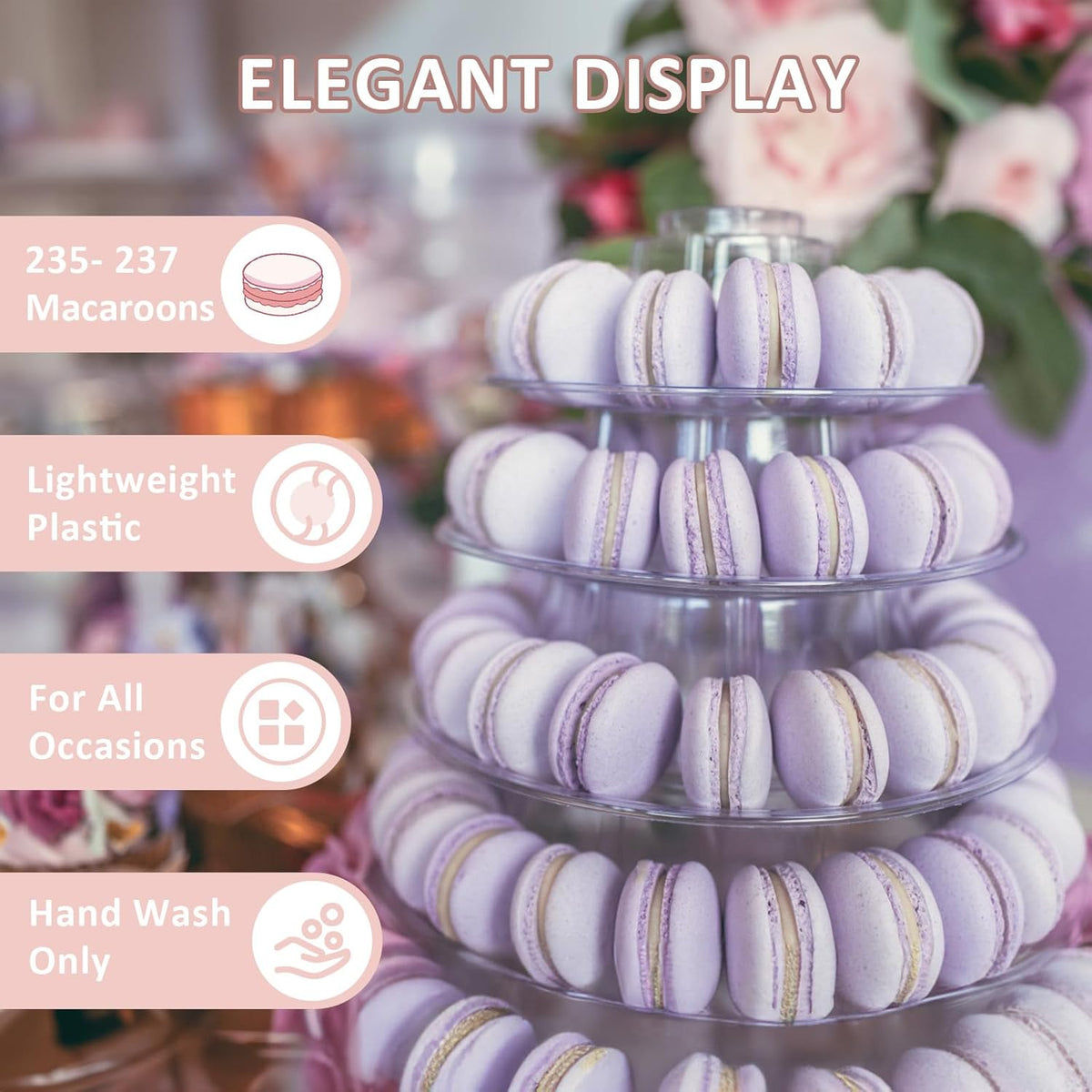 Macaron Tower Stand for Wedding Birthday Party, 4" - 13" Transparent Plastic Round Macaron Tower