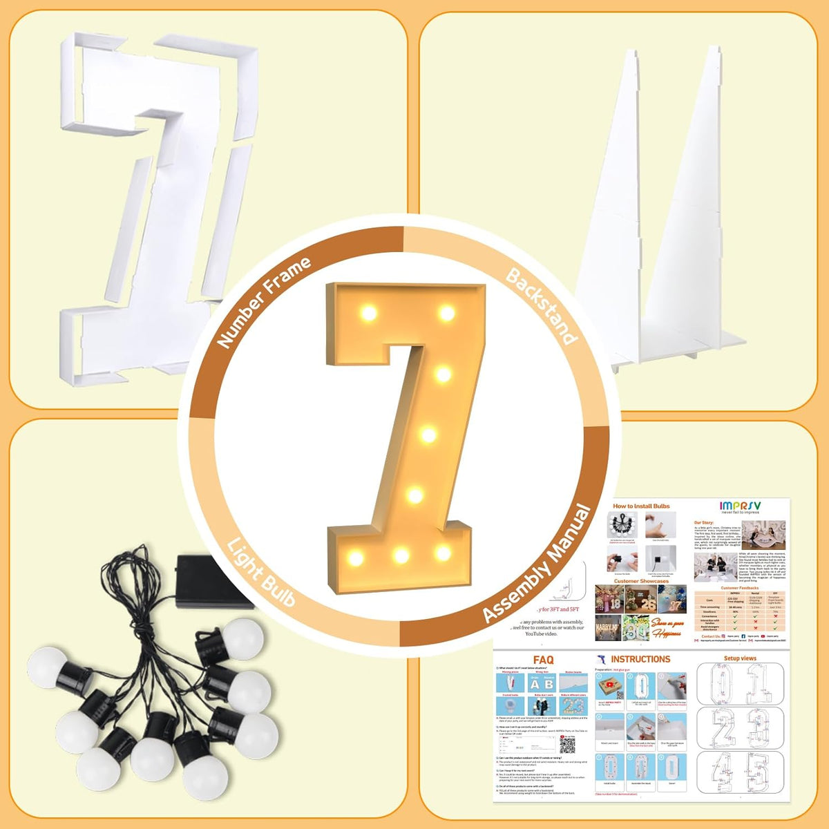 imprsv 3FT Marquee Numbers, Light Up Numbers for 7th 70th Birthday Decorations Anniversary Party
