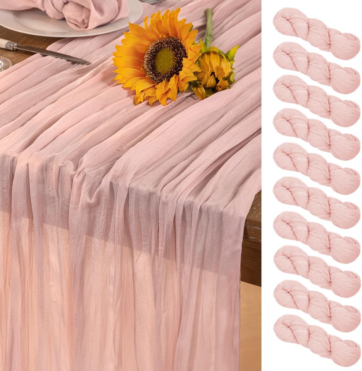 Pink Cheesecloth Table Runner 10 Pack Fall Table Runners Boho Gauze 120 Inches Light Pink Cheese
