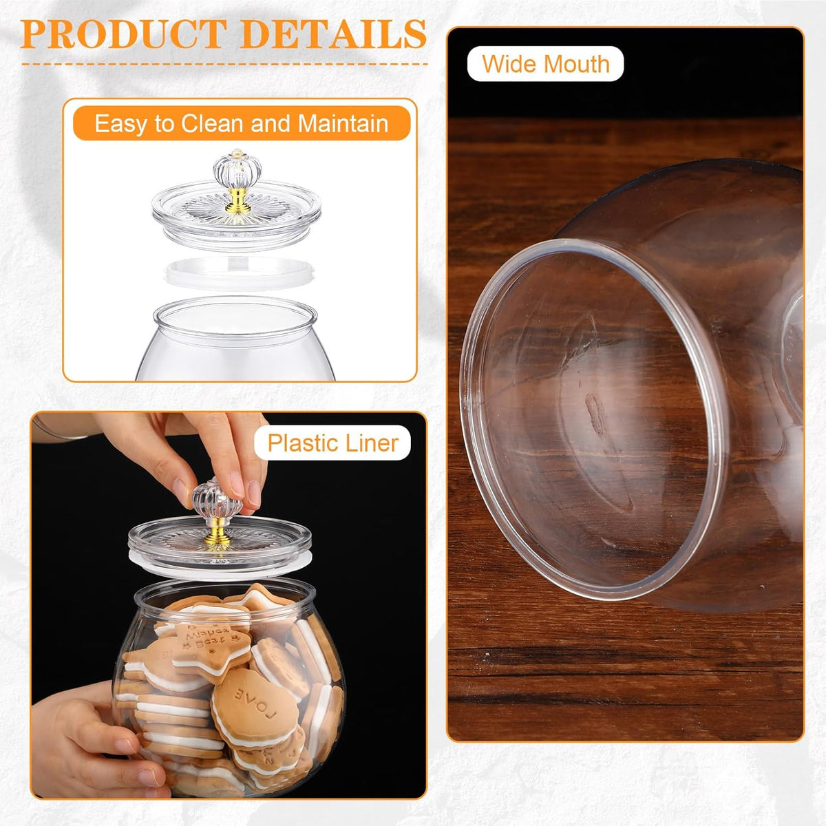 Nuogo 4 Pcs Plastic Candy and Cookie Jars with Lids Clear Cookie Container Candy Jars Large