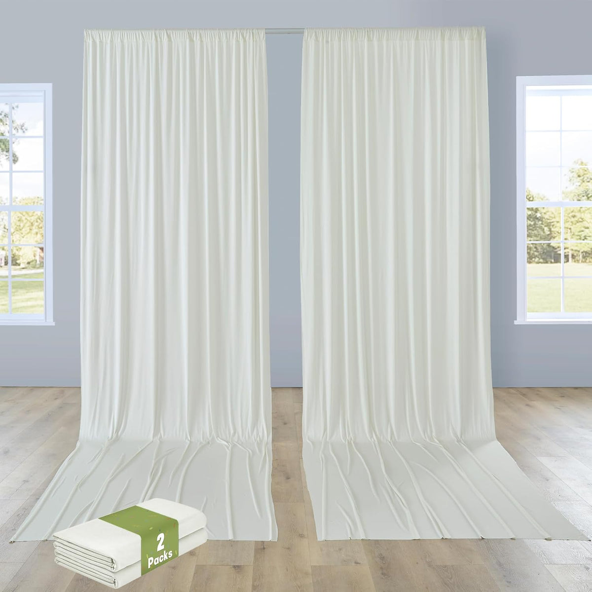 PartyVillage 10ft×15ft Ivory Backdrop Curtain for Wedding Parties, 2 Panels Wrinkle Free 15 FT Long