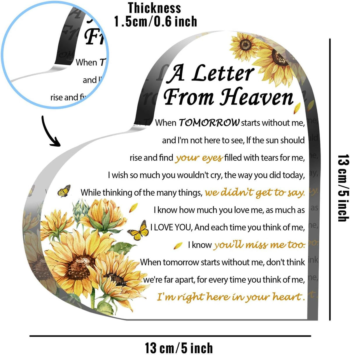 Sympathy Gifts - A Letter from Heaven- Memorial Gift for Loss of Mother Father Husband Son, Acrylic