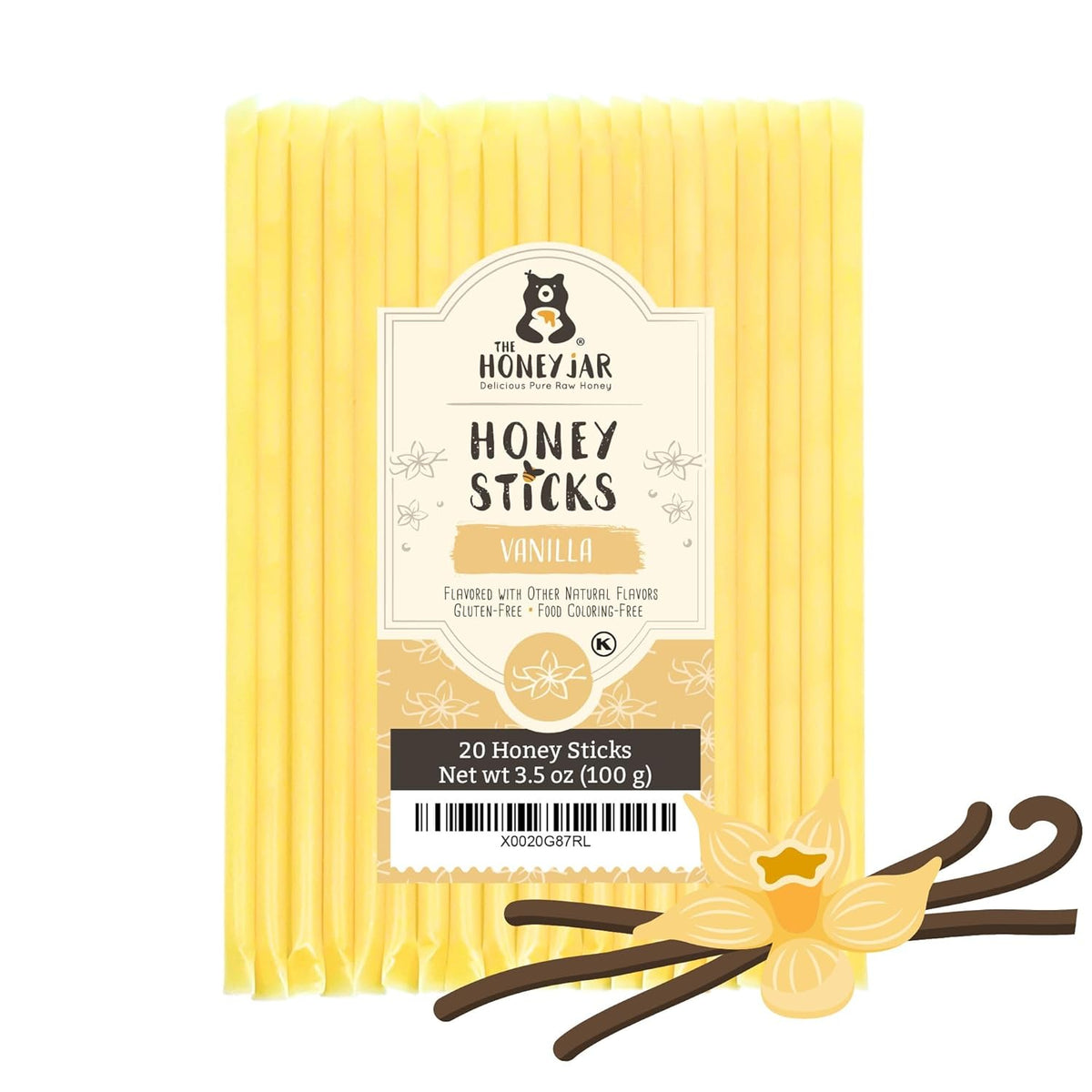 The Honey Jar Vanilla Flavored Honey Sticks - Pure Honey Straws For Tea, Coffee, or a Healthy Treat