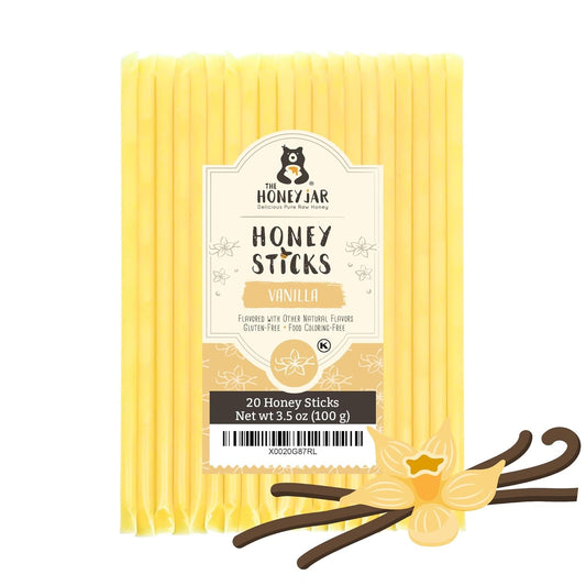 The Honey Jar Vanilla Flavored Honey Sticks - Pure Honey Straws For Tea, Coffee, or a Healthy Treat