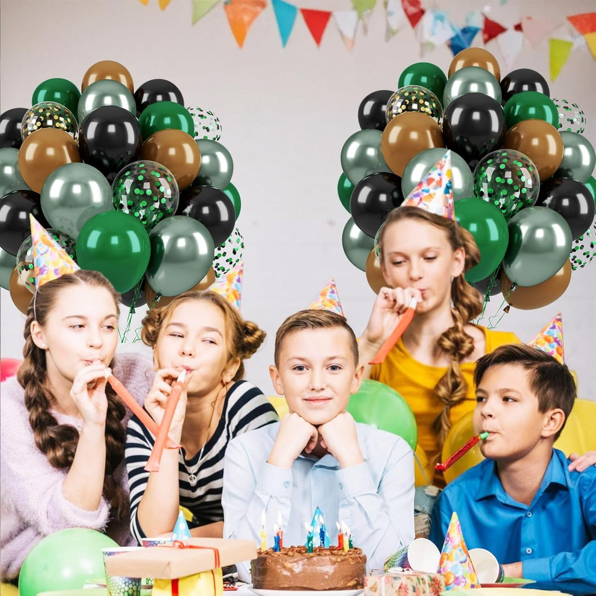 Paready Green and Brown Balloons, 50 Pcs Dark Green Black Confetti Balloon Retro Coffee Metallic