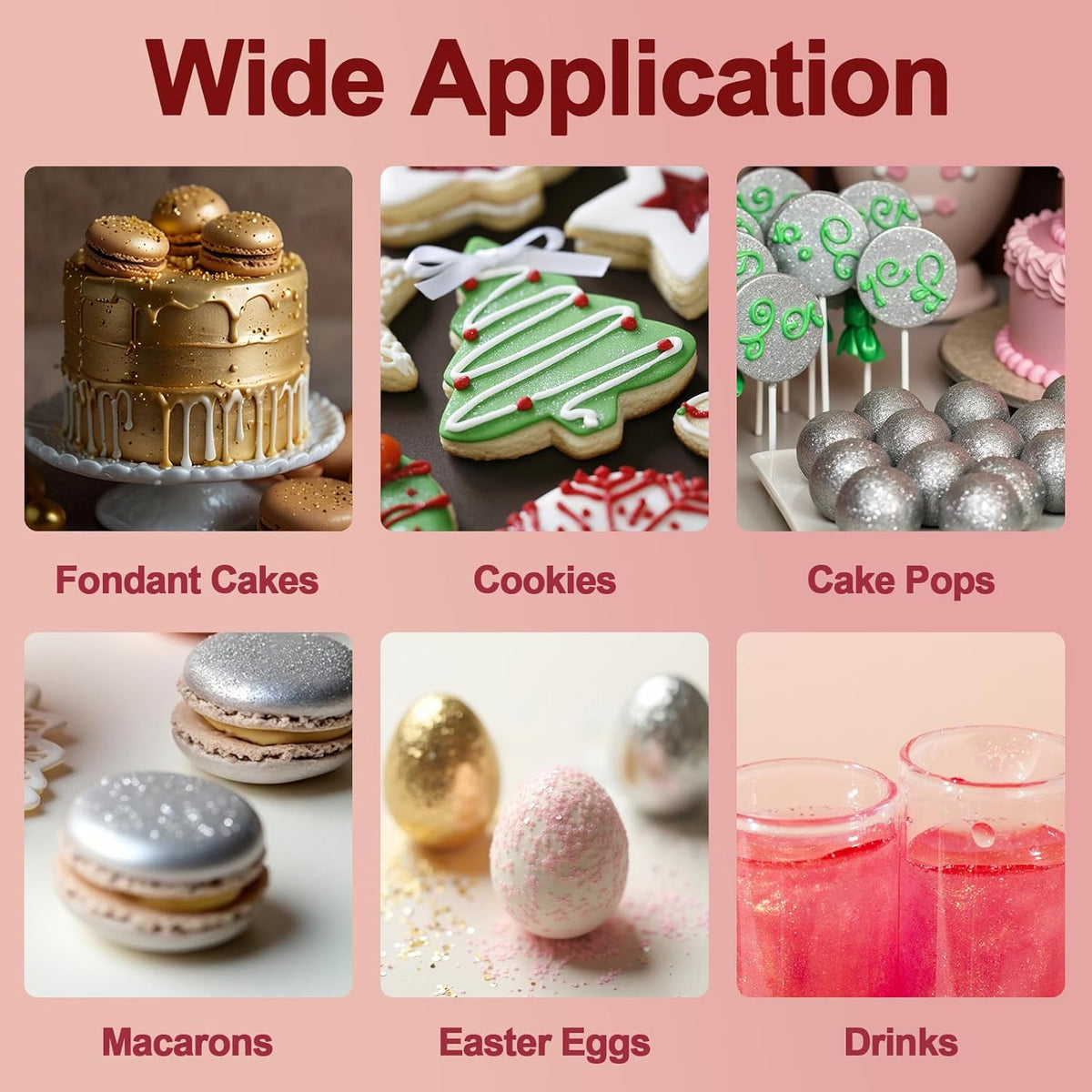 10 Colors Edible Glitter for Cocktails, Cakes, Drinks, Baking, Strawberries, Cupcakes, Cookies