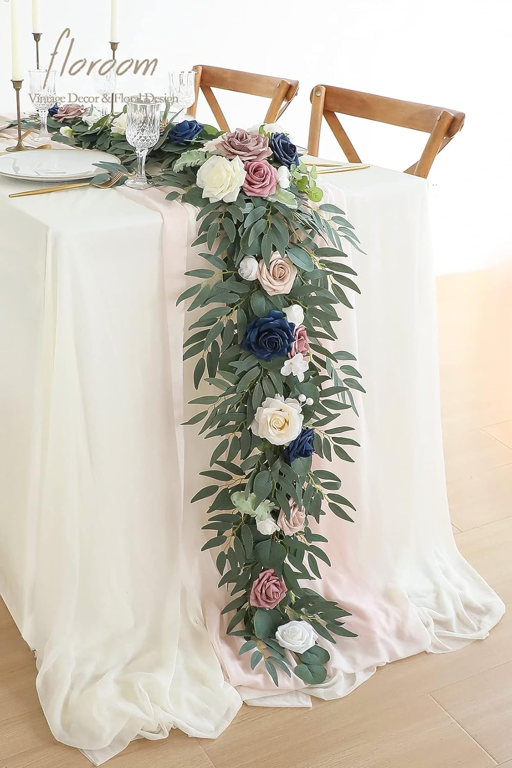 Floroom 6ft Artificial Eucalyptus Garland with Flowers Fake Greenery Faux Floral Vine Garland for