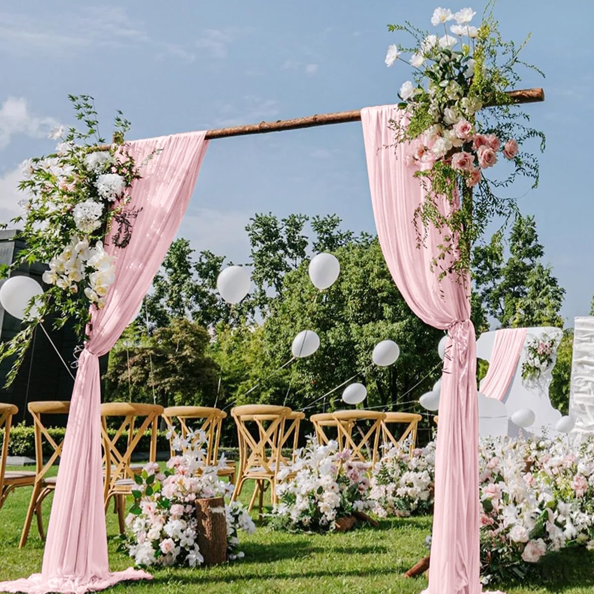 Pink Wedding Arch Draping Fabric 2 Panels 29" x 20 FT Blush Drapes for Backdrop Sheer Curtains