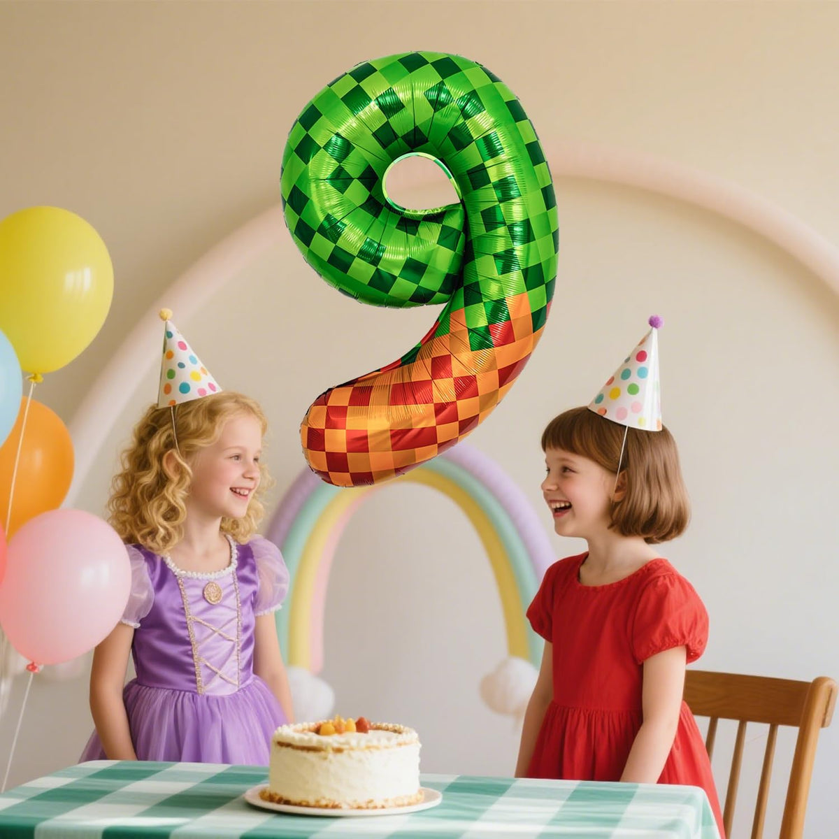 Pixel & TNT Theme 40in Giant Number Balloons - Foil Mylar Birthday Party Decorations for Kids