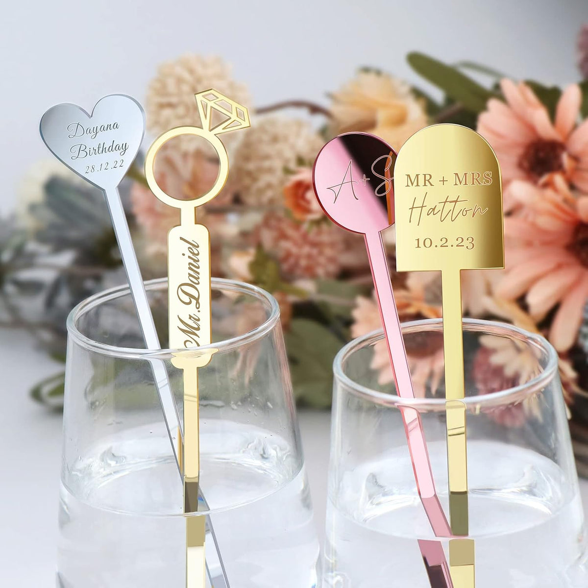 20Pcs Personalized Acrylic Stir Sticks,Custom Cocktail Swizzle Sticks Bar Drinks Mixing Rod for