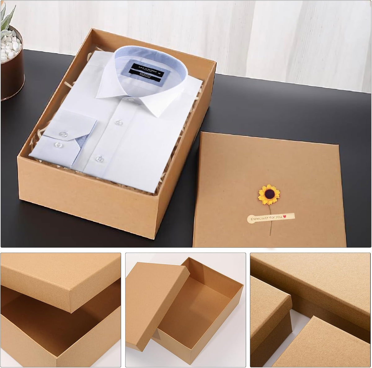 Giftilious Gift Boxes with Lids for Presents, Set of 6 Empty Gift Boxes, Natural and Rustic Kraft