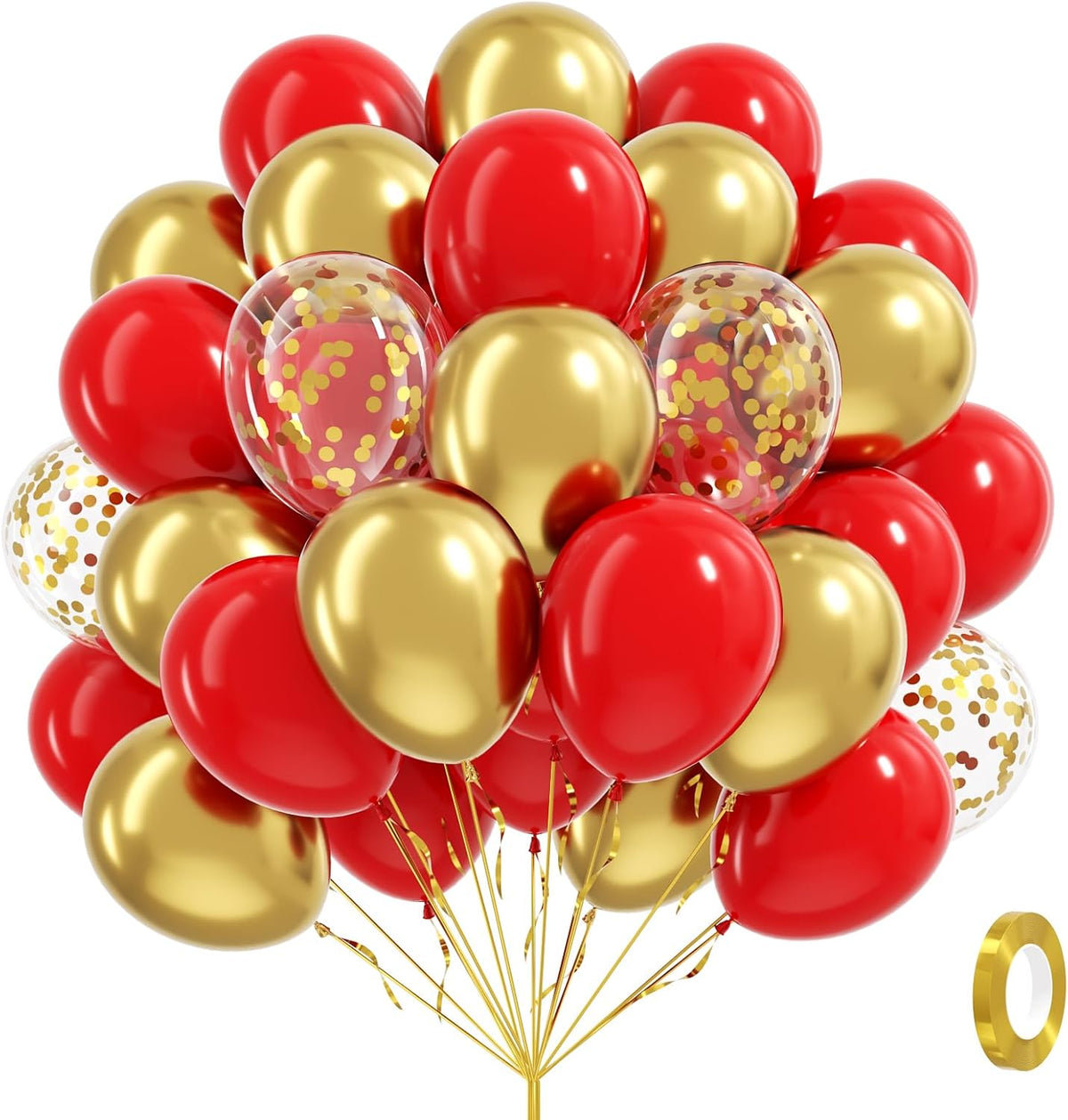 60pcs Red and Gold Balloons 12inch, Red and Gold Party Decorations with Confetti Balloons for