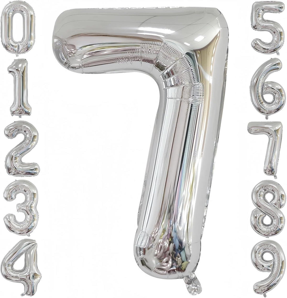 Silver 7 Balloon,40 Inch Number 7 Balloon,7 Birthday Balloon Decorations,Helium Silver 7 Balloon