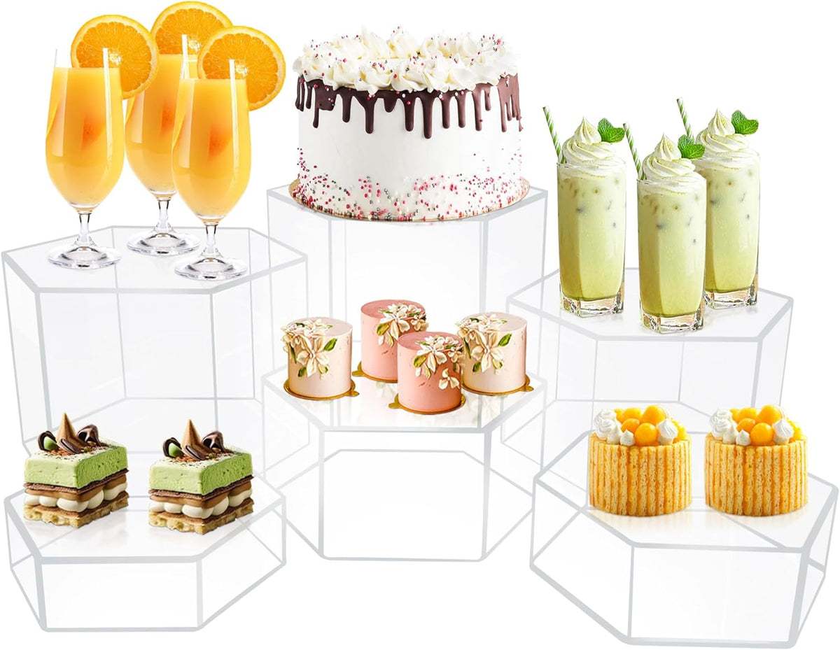6 Pcs Buffet Risers, Dessert Stands, Acrylic Boxes for Display, Hexagonal Jewelry Showcase, Riser