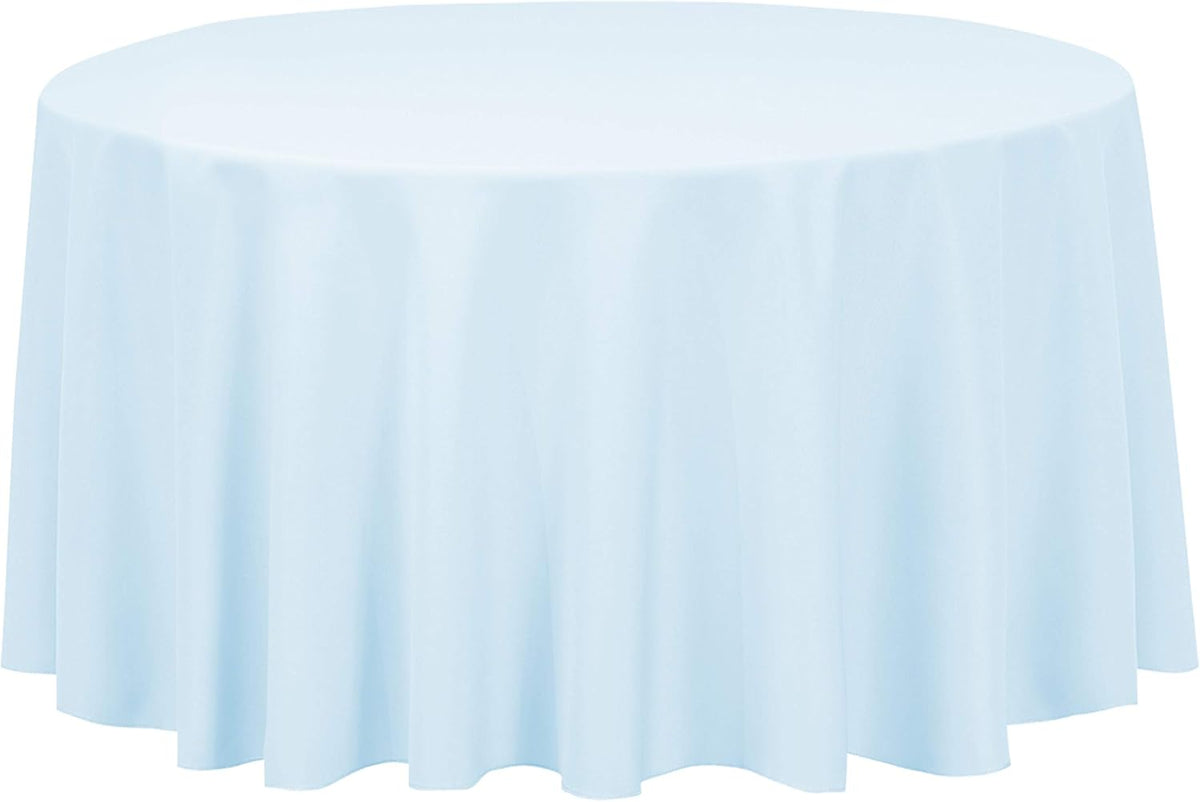 LTC LINENS Baby Blue Tablecloth 120 in Round for 60 Inch Circular Table - Washable, Wrinkle