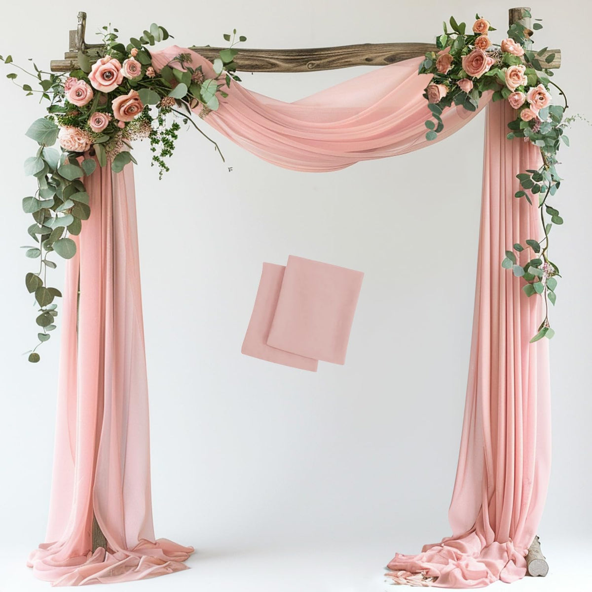 Wokceer Blush Wedding Arch Draping Fabric Backdrop 2 Panels 28.7" X 20FT Sheer Drapes Fabric for