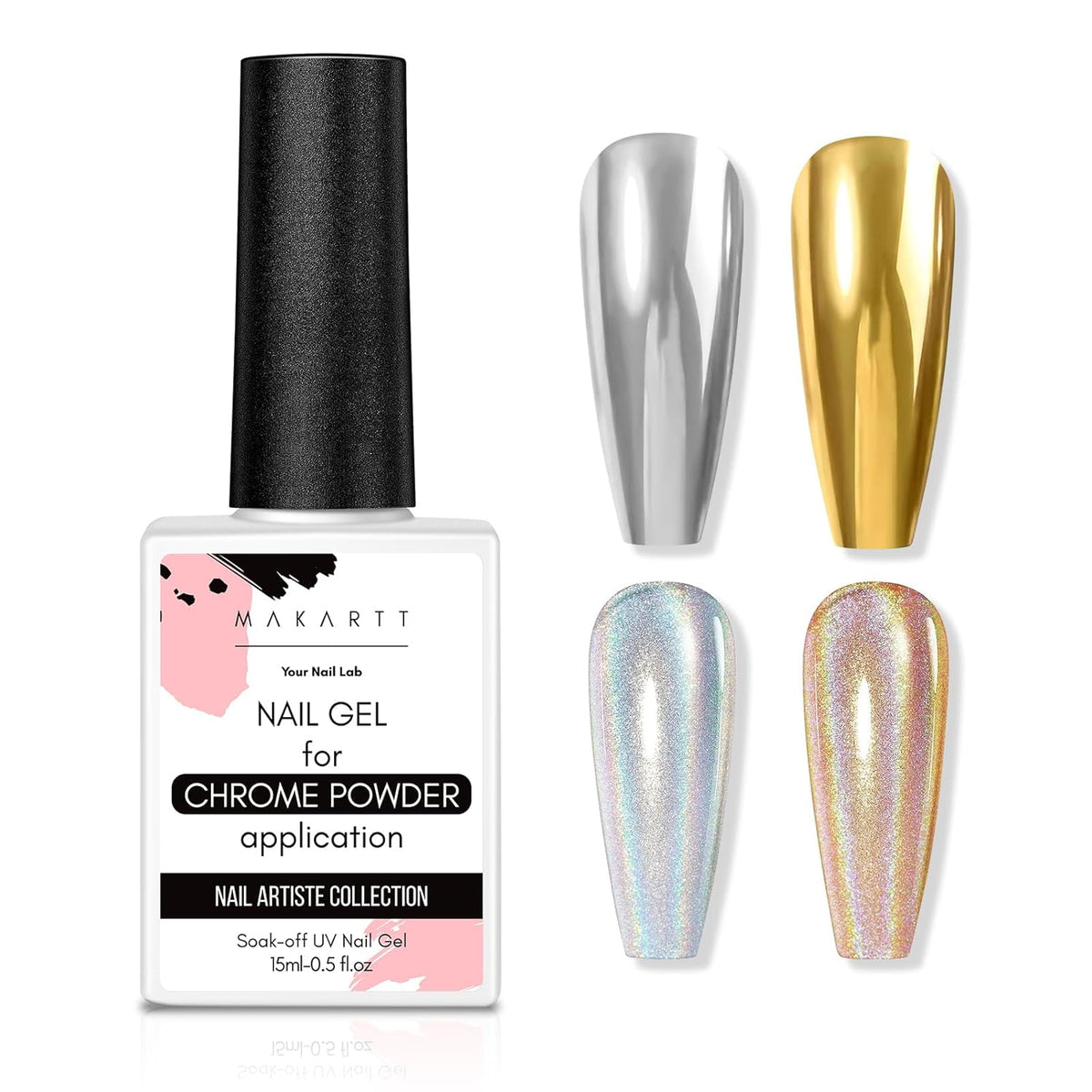 Makartt Gel Top Coat for Chrome Nail Powder - 15ml Clear No Wipe High Gloss Top Coat Gel Nail