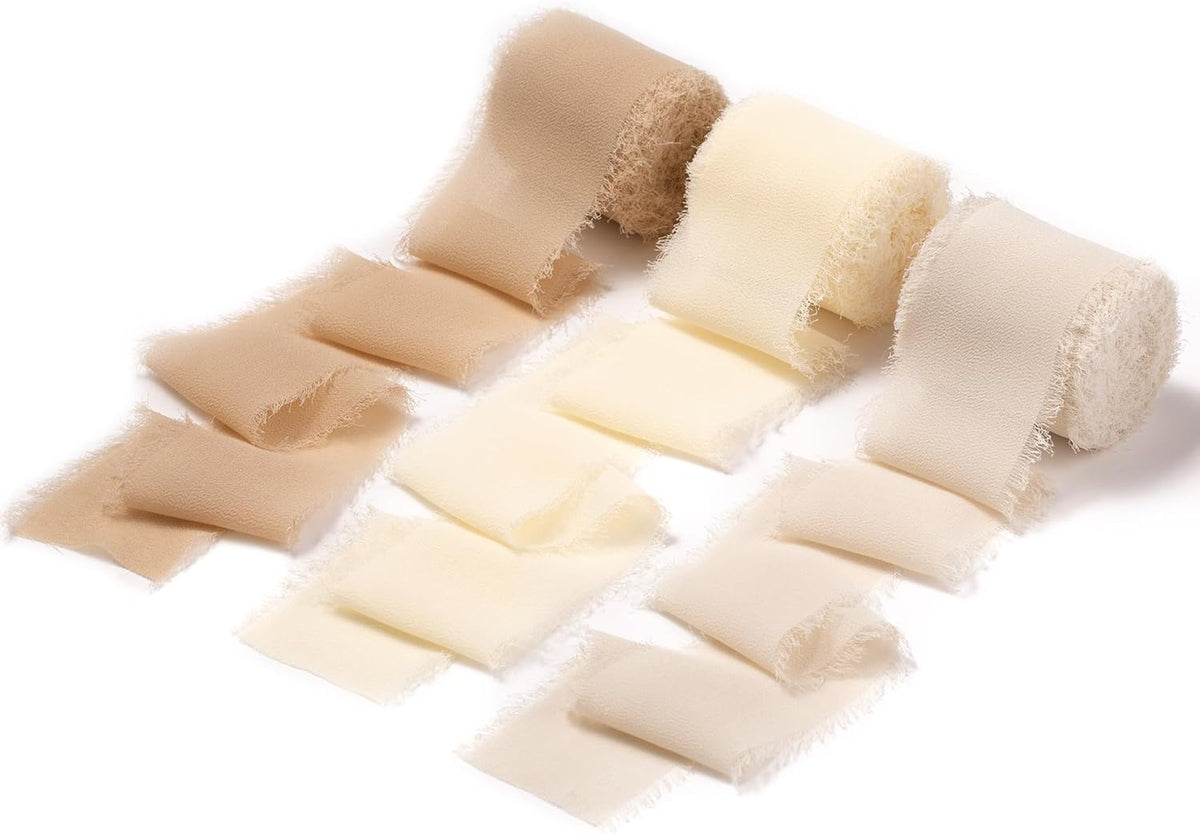 DORIS HOME 2" x21Yd Chiffon Ribbon for Flower Bouquet, Sand & Nude Fabric Ribbon for Gift Wrapping