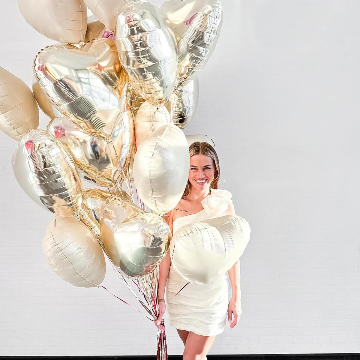 Champagne Gold Heart Balloons,12Pcs Light Gold Heart Shaped Foil Balloons,18Inch Helium Polyester