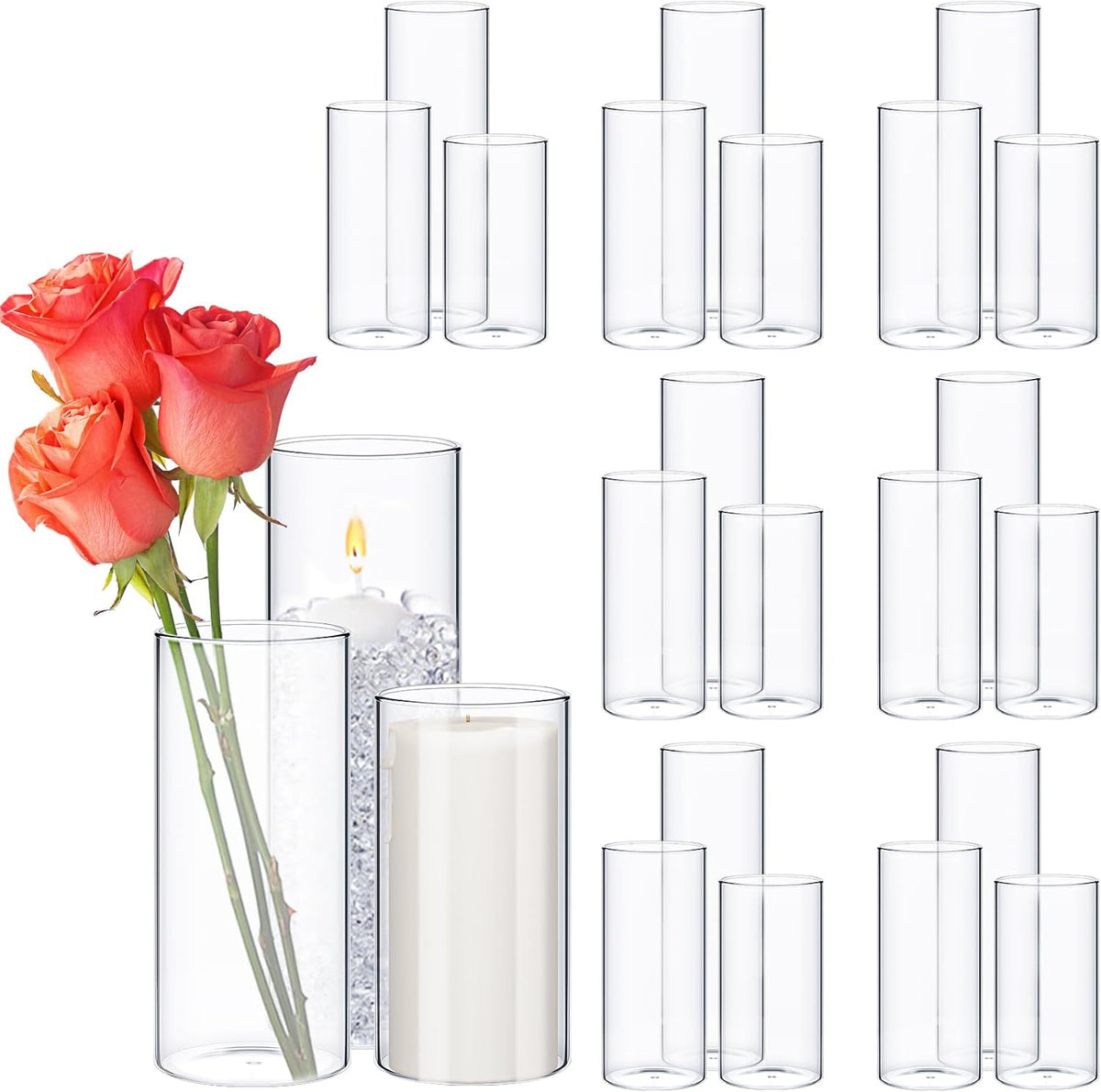 Sawysine 30 Pcs Glass Cylinder Vases 2.5''/2.95''/3.9'' Diameter Clear Flowers Vase Hurricane