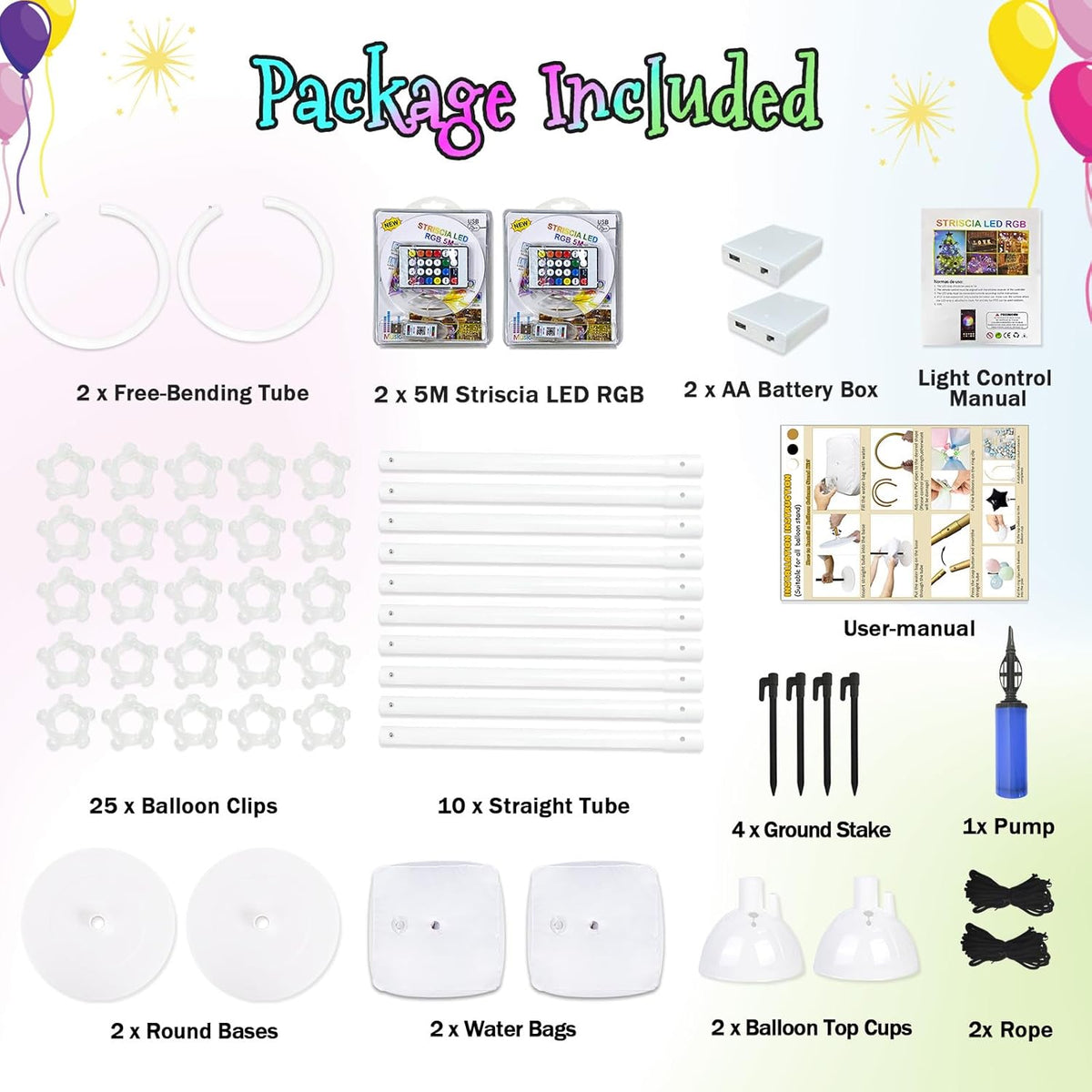 OurWarm 8.2FT & 6FT Lighted Balloon Arch Kit, Free Bending Top Balloon Arch Stand with Base, Half