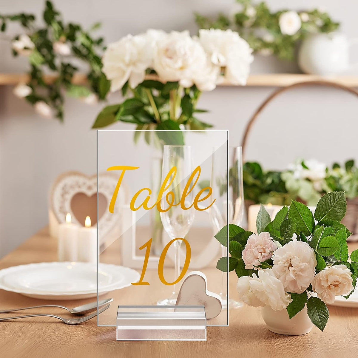 40 Pack Gold Acrylic Wedding Table Numbers 1-40 Clear Stand with Calligraphy Holders - 4 x 6 Inch