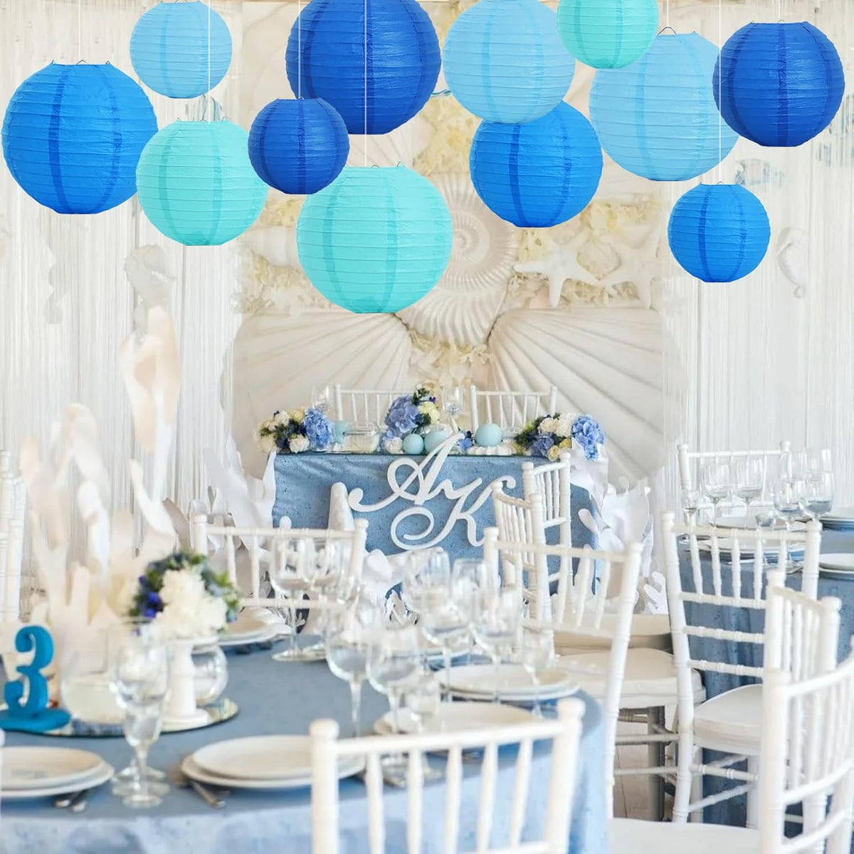 BEISHIDA 16 Pcs Sea Mix Paper Lanterns,Hanging Decorative Chinese Japanese Round Paper Lantern Lamp