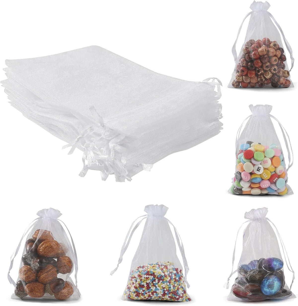 ANZNKU 50 Pack Organza Bags 4 x 6 inch Small Bags, Favor Bag, Sheer Mesh Bag, White Gift Pouches