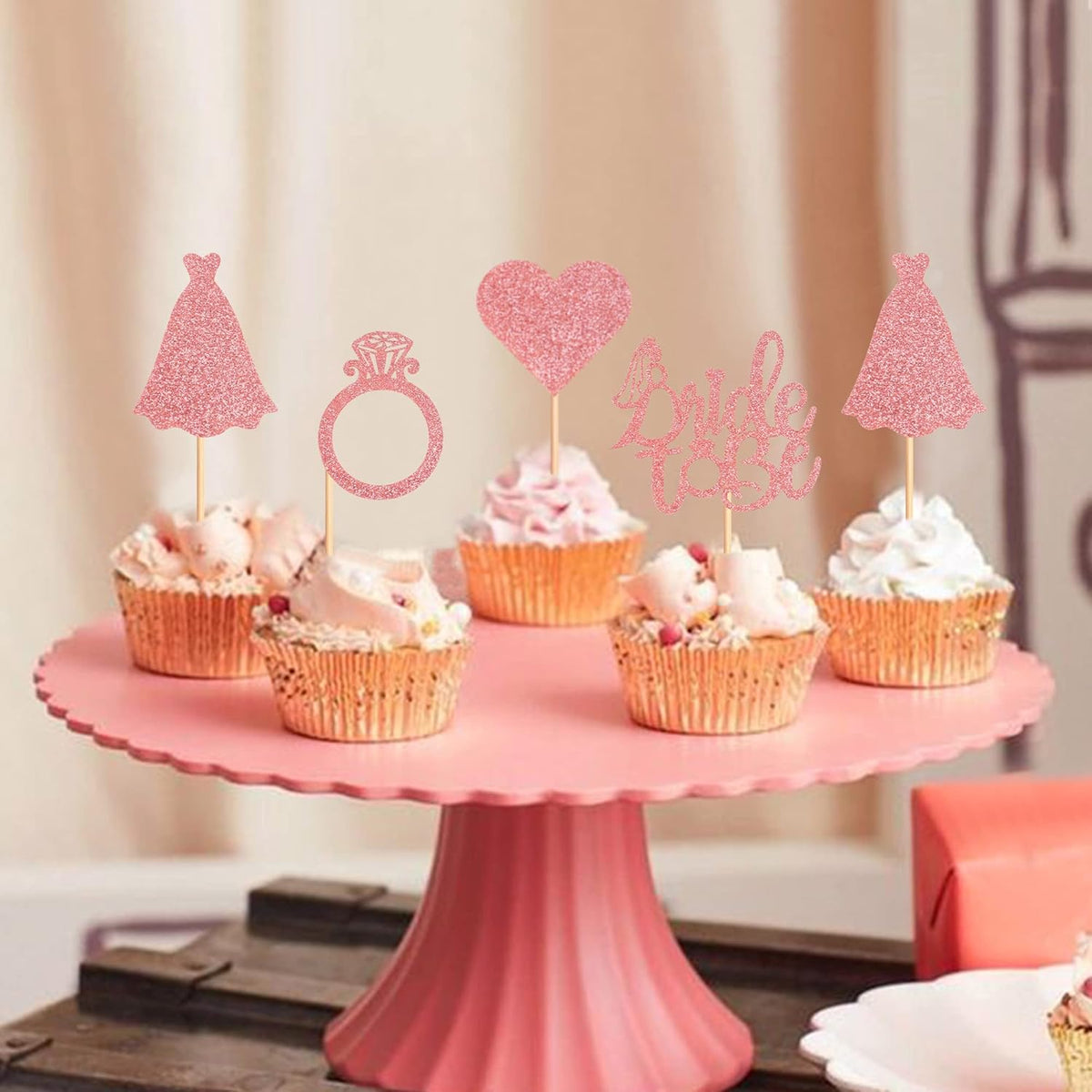 Pack of 24 Bride to Be Cupcake Toppers with Heart Ring Dress Bridal Shower Cupcake Picks Wedding