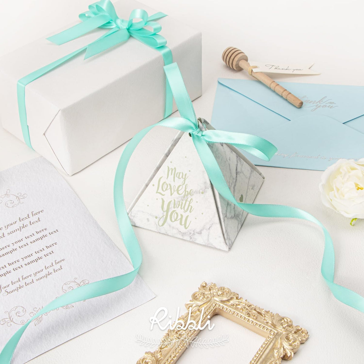 Ribbli Double Faced Aqua Blue Satin Ribbon,3/8” x Continuous 25 Yards,Use for Bows Bouquet,Gift